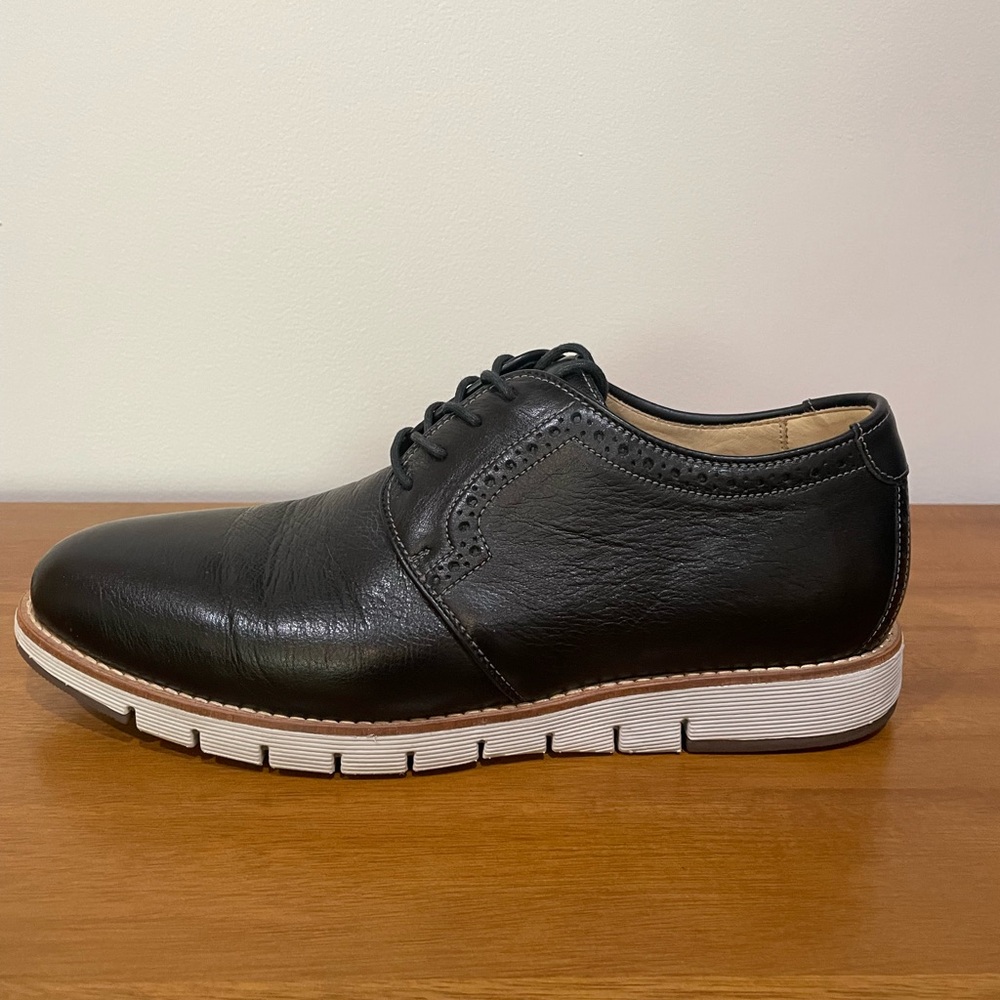 Johnston & Murphy Black Leather Oxfords with White Sole
